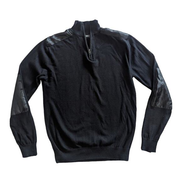 French Connection Sweater 1/4 Zip Elbow Patches Black Sz M Mens Soft 100% Cotton - Picture 1 of 7